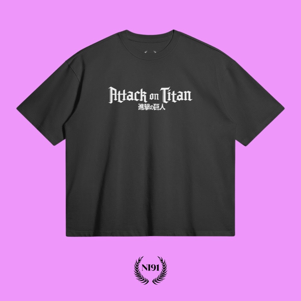 black oversized attack on titan t-shirt design - front