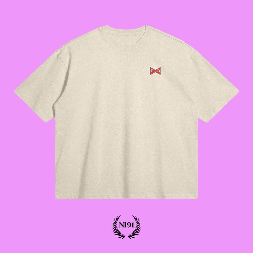 Casual Red Ribbon Army Oversized t shirt - Cream (front)