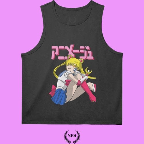 Sailor Moon Tank Top - Deep Black (front)